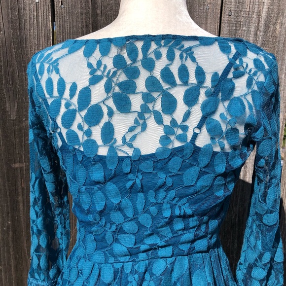 Free People Sheer Blue Lace Floral Dress - Size 0 - Picture 9 of 15